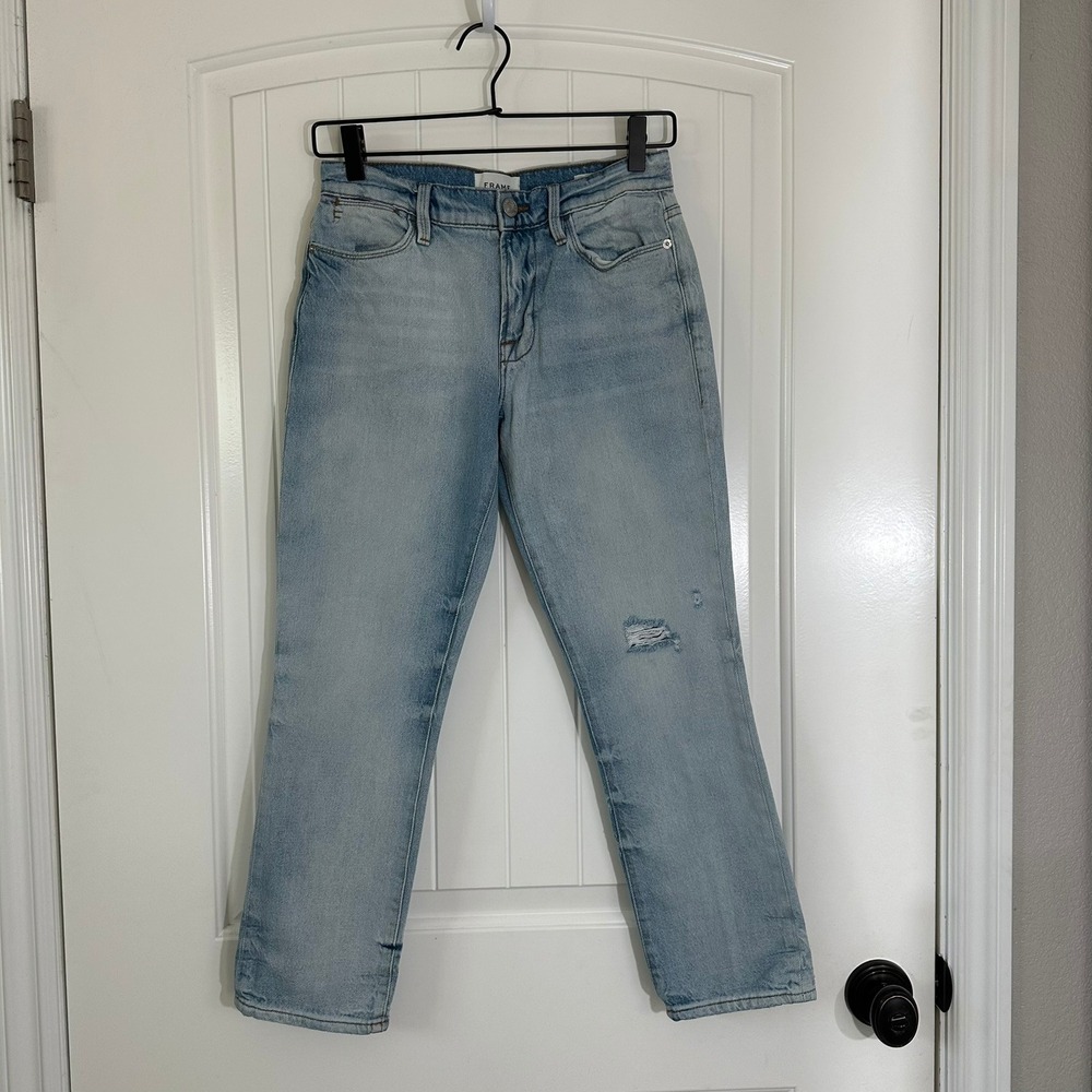 FRAME‎ Le High Straight Leg Jeans Distressed Light Wash Mid Rise Denim Size 24